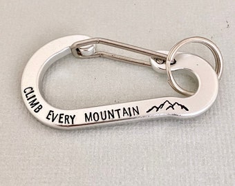 Double Sided Personalised Mountain Keychain, Carabiner Keyring, Graduation Gift, Brother Gift, Hiker Gift, Gift for Him, NOT for Climbing