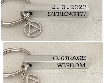 Personalised Strength Courage Wisdom Keychain, Sober Anniversary Gift, Sobriety Keyring, Positive Motivation, Gift for Him, Gift for Her