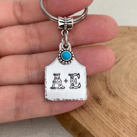 Double Sided Initials Keyring, Anniversary Gift, Gift for Him