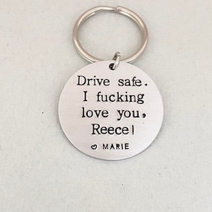 Hand Stamped Drive Safe Keychain, Personalised Keyring, Boyfriend Gift, Birthday Gift, Gift for Him