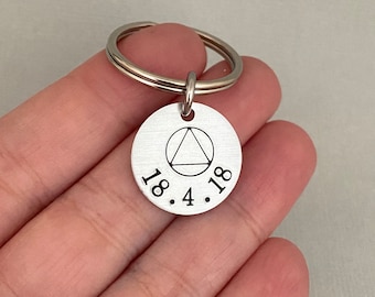 Personalized Sobriety Keychain, Sober Date, AA Keychain, Date Keychain, Sober Jewelry, Sobriety Date Token, Recovery Gift, AA Jewelry