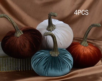 velvet pumpkins,4 pieces,beige velvet pumpkin,wedding decoration,home decor,chic decor,autumn decorations,fall centerpiece,wedding pumpkin