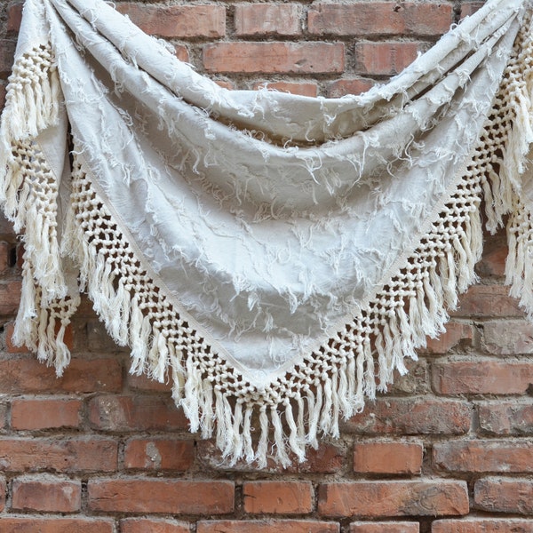 fringe shawl,raw linen&cotton shawl, boho shawl,vintage shawl,bridal shawl, bridesmaid shawl,linen wrap