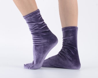 ash purple velvet socks,women socks, handmade velvet socks,soft socks,gift for her,socks for womens