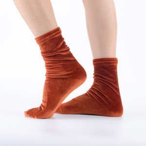 Handmade Velvet Socks: Soft Women&#39;s Socks - Syrup Color