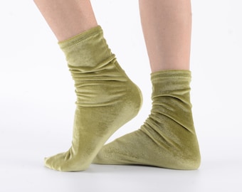 olive green velvet socks,women socks, handmade velvet socks,soft socks,gift for her,socks for womens