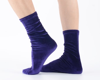 purple velvet socks,women socks, handmade velvet socks,soft socks,gift for her,socks for womens