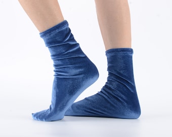 teal blue velvet socks,women socks, handmade velvet socks,soft socks,gift for her,socks for womens