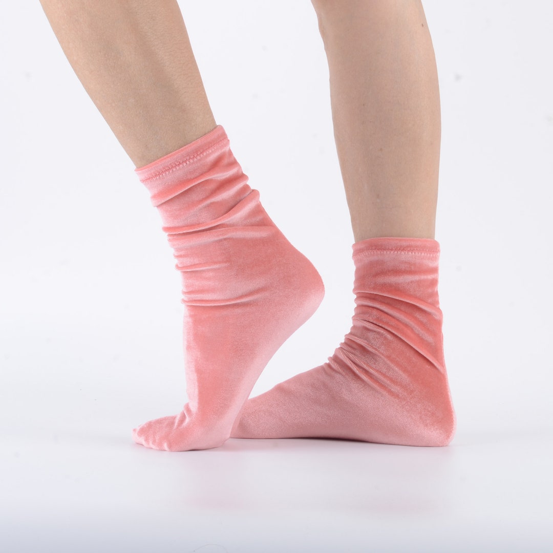 Coral Pink Velvet Socks,women Socks, Handmade Velvet Socks,soft Socks ...