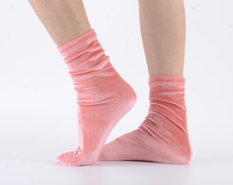coral pink velvet socks,women socks, handmade velvet socks,soft socks,gift for her,socks for womens