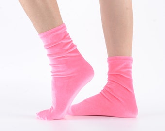 neon pink velvet socks,women socks, handmade velvet socks,soft socks,gift for her,socks for womens