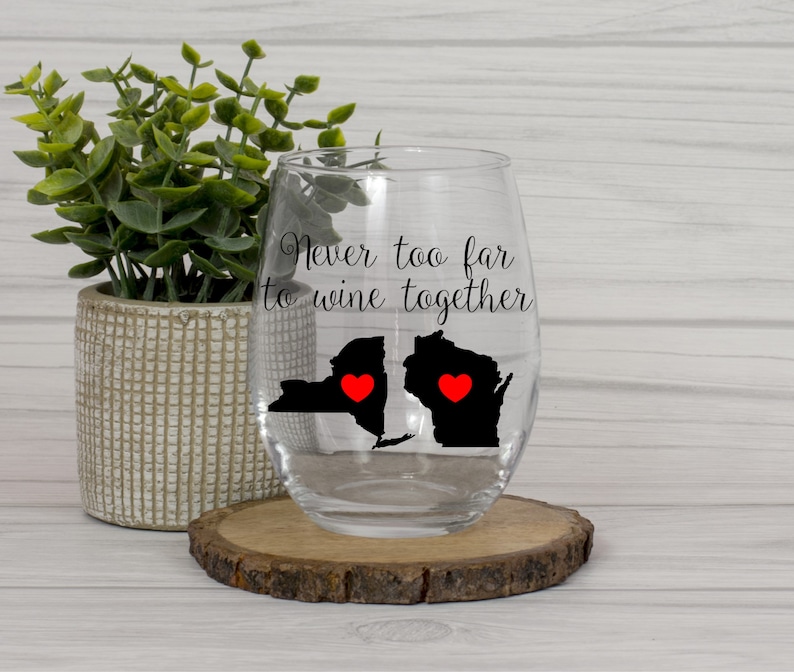 Never Too Far To Wine Together, Best Friend Wine Glass, Best Friend Gift, Long Distance Best Friend, Best Friend Long Distance, Wine Tumbler image 2