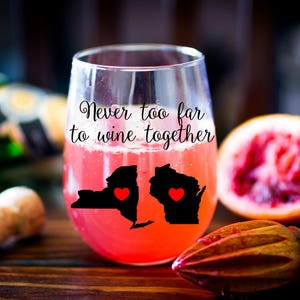 Never Too Far To Wine Together, Best Friend Wine Glass, Best Friend Gift, Long Distance Best Friend, Best Friend Long Distance, Wine Tumbler image 4