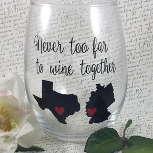 Never Too Far To Wine Together, Best Friend Wine Glass, Best Friend Gift, Long Distance Best Friend, Best Friend Long Distance, Wine Tumbler image 3