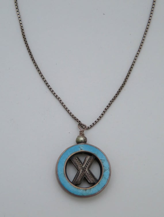 Silver and blue enamel st. andrew pendant