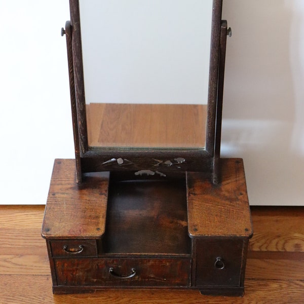 Beautiful Antique Japanese Kyodai Vanity - Geisha Tansu With Mirror From Meiji Period (1868-1912) | Antique Japanese Vanity with mirror