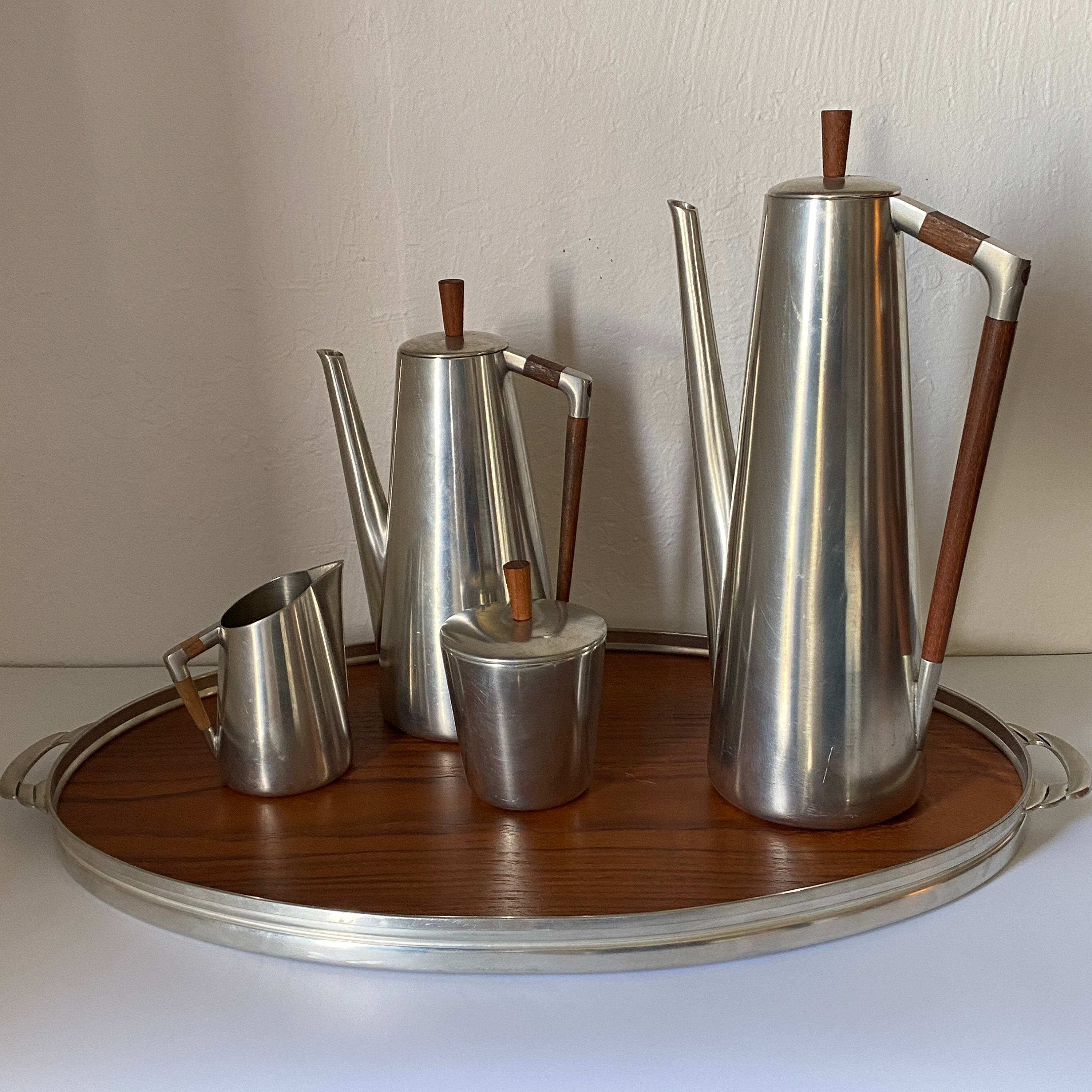 1960' S Royal Holland KMD Tiel Daalderop Pewter and Teak Coffee