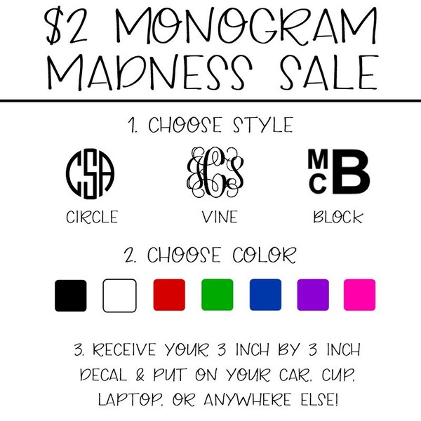 MONOGRAM MADNESS - Special Pricing -  Monogram Decal - Free Shipping