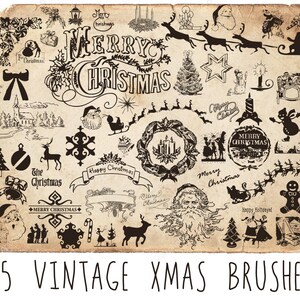 55 pinceaux de Noël vintage - Pinceaux Photoshop - Silhouettes de Noël - Beaux pinceaux - Pinceaux de Noël - Produits commerciaux et personnels
