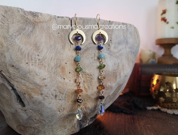Ohrringe Ohrhänger earrings Geschenk brass messing gold Hippie witchy magical rainbow daisy crystals crystal sun catcher amethyst citrine