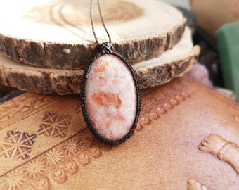 Piedra solar de piedra solar sonnenstein Heilstein Kette Anhänger Macrame makramee macramee cristal natural Edelstein Heilung Geschenk Hippie Boho