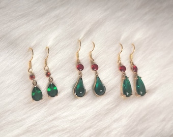 Howls Moving Castle Studio Ghibli inspired earrings ear hangers cosplay anime gold plated ear hooks howl dainty small green red crystals