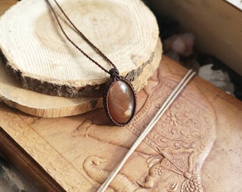 Piedra solar de piedra solar sonnenstein Heilstein Kette Anhänger Macrame makramee macramee cristal natural Edelstein Heilung Geschenk Hippie Boho