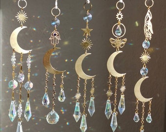Suncatcher Sonnenfänger Fenster window decoration Anhänger brass gold Hippie sun catcher rainbows sparkling boho house moon sun crystals