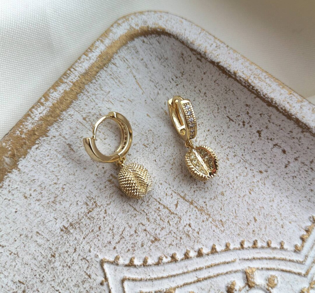 14k Gold Plated Smelly Durian Fruit Earrings Huggie Hoops Huggies Earrings Drop Earrings Gift