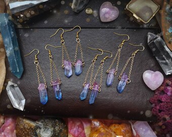 Ohrringe Ohrhänger earrings Geschenk brass messing golden color Hippie birthday witchy Tribal magical angel aura quarz quartz gift idea gold