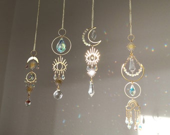 Hanging Suncatcher Fenster Anhänger Auto brass messing gold Hippie witchy magical sun catching pendant car window sparkling crystals shiny