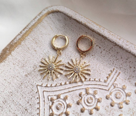 14k Gold Plated Celestial Sun Rays Angels Huggie Hoops  display picture 1