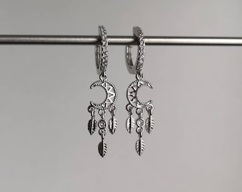 925 sterling silver moon dreamcatcher huggie hoops huggies earrings for her golden elegant waterproof valentines day gift