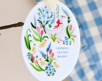 Etiqueta personalizada para cesta de Páscoa, decoração de Páscoa, lembrança, enfeite de Páscoa feito à mão, caça aos ovos de Páscoa, presente de Páscoa, árvore de Páscoa, primavera