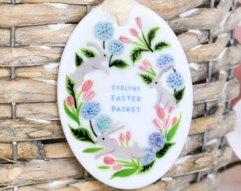 Etiqueta personalizada para cesta de Páscoa, decoração de Páscoa, lembrança, enfeite de Páscoa feito à mão, caça aos ovos de Páscoa, presente de Páscoa, árvore de Páscoa, primavera