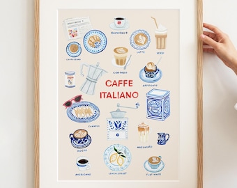 Italiano Coffee Wall Art, Espresso Coffee Bar Print, Kitchen Wall Art, Coffee Station,New Home Housewarming Gift,Coffee Poster,Quirky Trendy