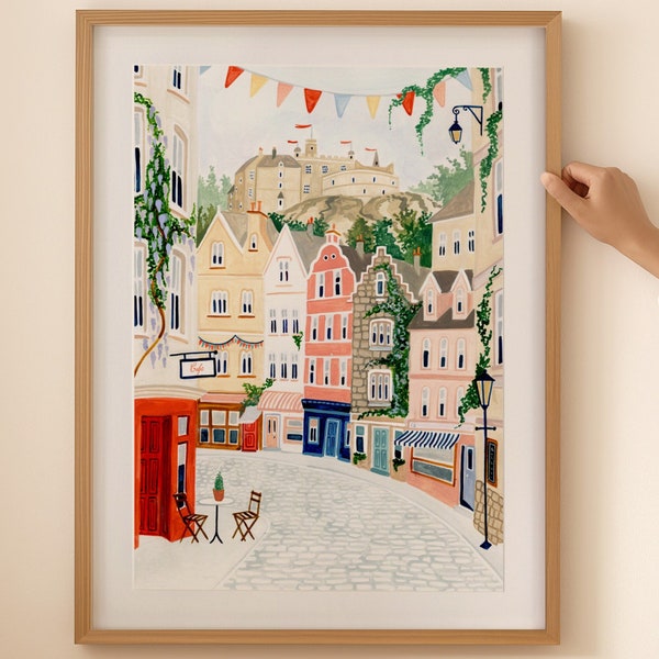 Edinburgh Art Print, Scotland Art Print,  Victoria Street, Bow Street, Edinburgh Poster, Edinburgh Gift Gift, Travel Gift, Housewarming