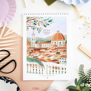 Calendar, 2024 Italy Travel Calendar, Monthly Calendar, Travel wall Calendar, Illustrated 12 Month Calendar, Travel Gift, Wall Decor image 1
