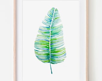 Banana Leaf / Botanical Print / Tropical / Watercolour / Wall Art / Botanical illustration / Home Decor/Bathroom Wall Art/Housewarming gift