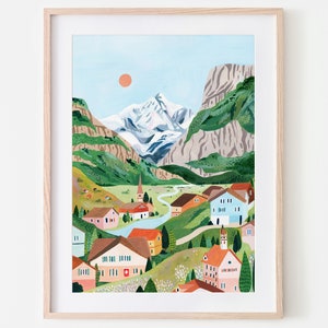 Switzerland Art Print, Mountain Wall Art, Swiss Alps Poster, Grindelwald Print, Lauterbrunnen, Travel Poster, Travel Gift, Housewarming Gift