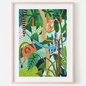 Affen Druck / Orang Utan / Botanischer Druck / Dschungel / Tropisch / Botanische Illustration / Tropische Kunst/Kinderzimmer Deko/Kinderzimmer Wand Kunst/Safari