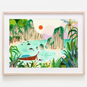 Impresión de viaje a Tailandia, Islas Phi Phi, Póster de viaje a Tailandia, Arte mural costero, Decoración de playa, Impresión de playa, Decoración de baño, Impresión tropical