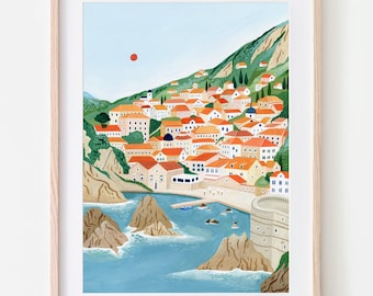 Lámina de Dubrovnik, arte croata, póster de Dubrovnik, regalo de viaje, póster de viaje, arte mural de Croacia, regalo de viaje, decoración del hogar, inauguración de la casa