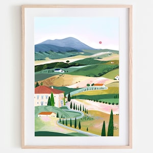 Lámina artística de Toscana, lámina artística de Italia, Val d'Orcia, regalo de viaje, póster de viaje, arte mural de Toscana, regalo de viaje, decoración del hogar, inauguración de la casa