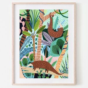 Pangolin Print, Jungle Illustration, Botanical Wall Art, Animal Print, Tropical, Safari, Nursery Decor, Nursery Wall Art, Kids Bedroom