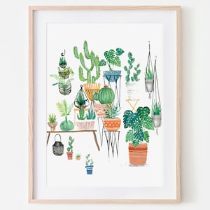Impression de cactus / Impression botanique / Plantes succulentes / Illustrations botaniques / Plantes d&#39;intérieur / Décoration d&#39;intérieur / Art mural pour dortoir / Cadeau de pendaison de crémaillère / Bohème