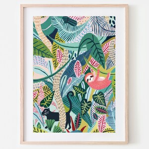 Sloth / Jungle / Sloth Print/Botanical Illustration/Panther/Sloth Gift/Tropical/Safari/Botanical Print/Home Decor/Sloth Art/Nursery Wall Art