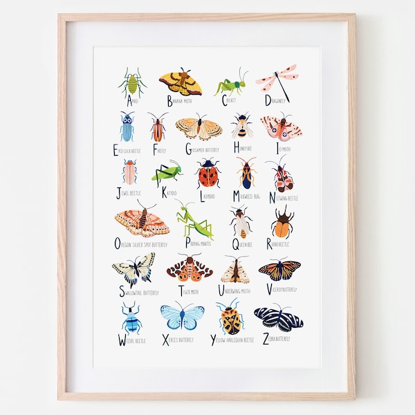 Insect Alphabet Print, Nursery Wall Art, Bugs Print, Children's Prints, Nursery Decor, Alphabet Poster, Kids Wall Art, Woodland Nursery