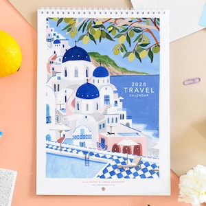 Calendar, 2026 Travel Calendar, Monthly Calendar, Travel wall Calendar, Illustrated 12 Month Calendar, Travel Gift, Wall Decor