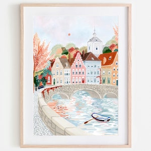 Stampa artistica di Bruges, stampa del Belgio, arte murale di Bruges, regalo di Bruges, arte murale autunnale, stampa di viaggio, poster di viaggio, regalo di viaggio, regalo di inaugurazione della casa